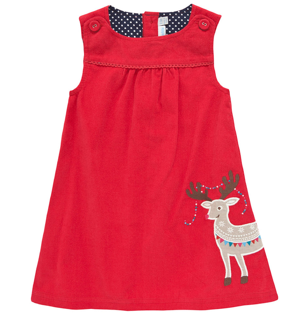 JoJo Maman Bebe Girls' Reindeer Cord Pinafore Dress